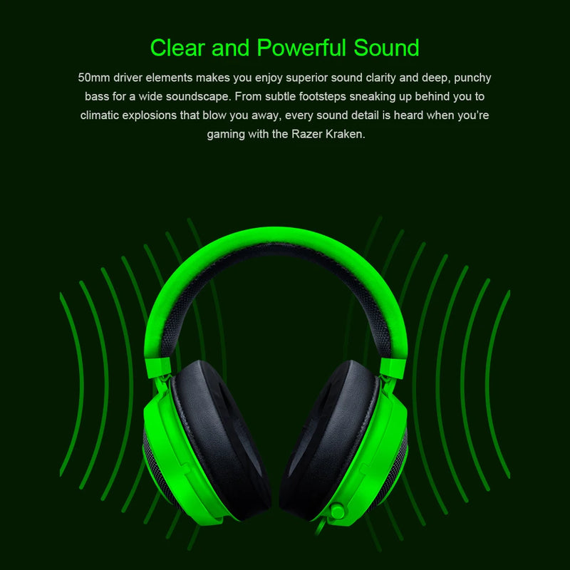 Razer-Kraken Pro V2 Gaming Headset com fio, microfone 7.0 Surround Sound, fone de ouvido gamer para Xbox One, PS4