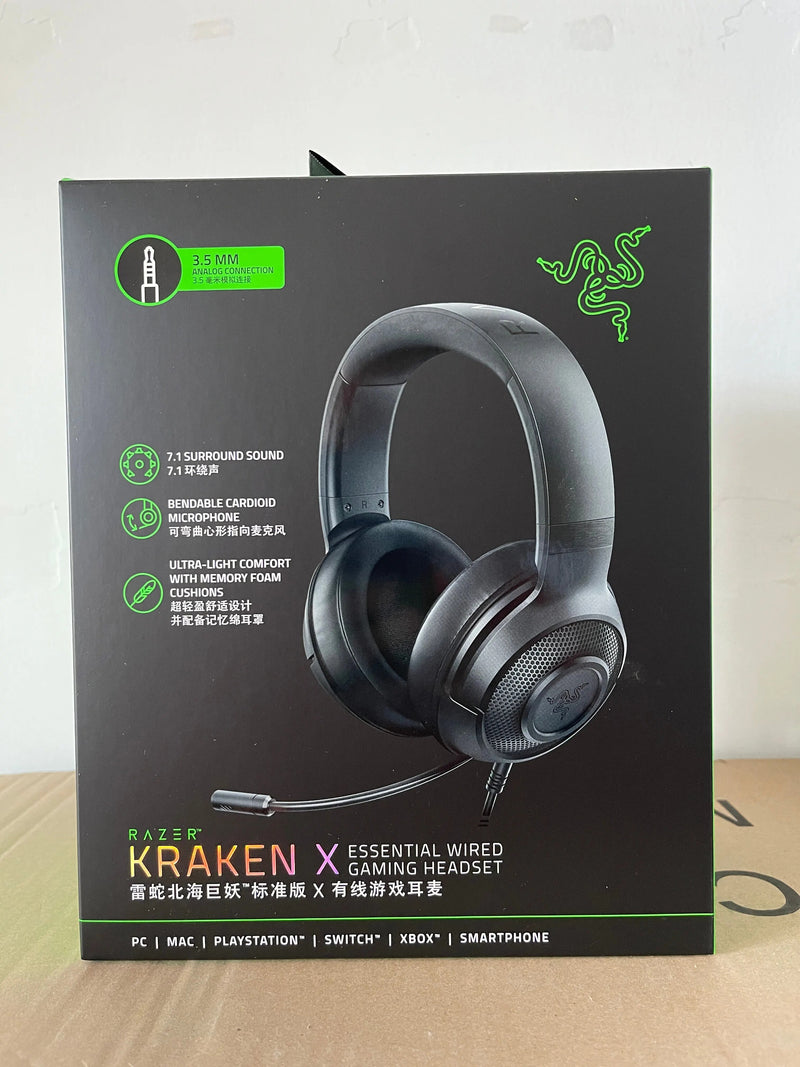 Razer-Kraken X Surround Sound Gaming Headphone, Headset com Bendable, Microfone Cardióide, Unidade de Motorista 40mm, 7.1