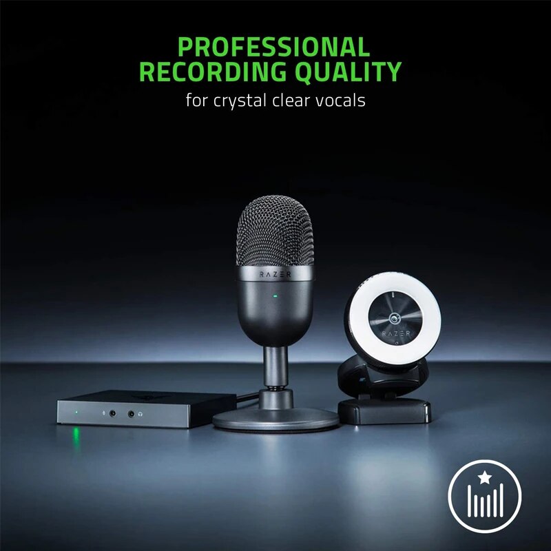 Razer Seiren Mini Microfone Condensador USB, Microfone para Streaming, Jogos no PC, Gravação Pro, Supercardioide Preciso, Padrão de Captura