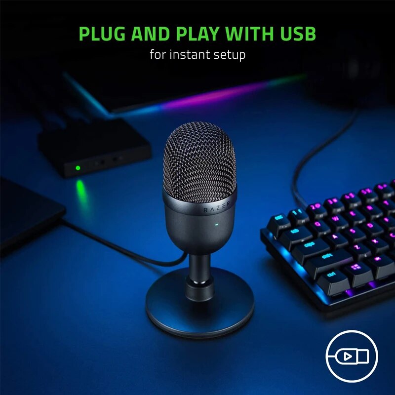 Razer Seiren Mini Microfone Condensador USB, Microfone para Streaming, Jogos no PC, Gravação Pro, Supercardioide Preciso, Padrão de Captura