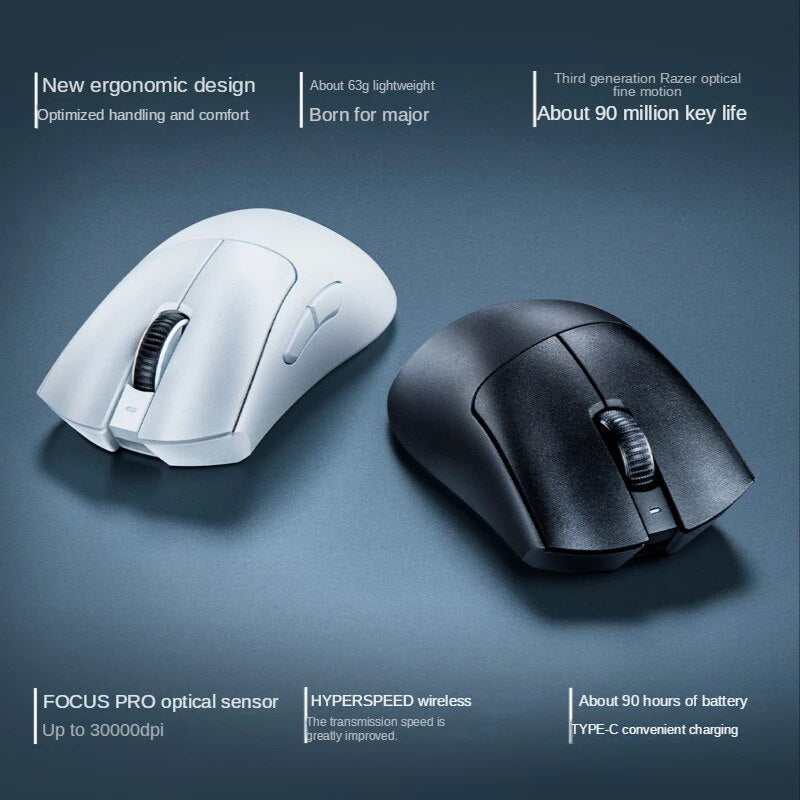Razer deathadder v3 pro sem fio gamer 63g ultra leve 30k dpi sensor óptico para computador portátil