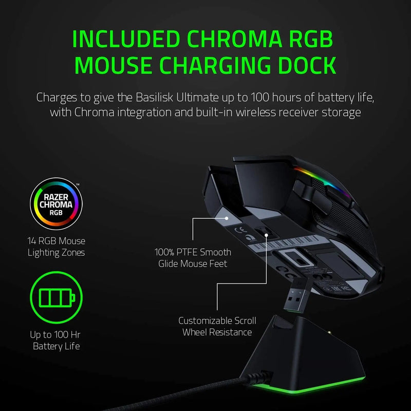 Razer-mouse gamer sem fio hipervelocidade, com dock de carregamento, switch, 20k dpi, sensor óptico