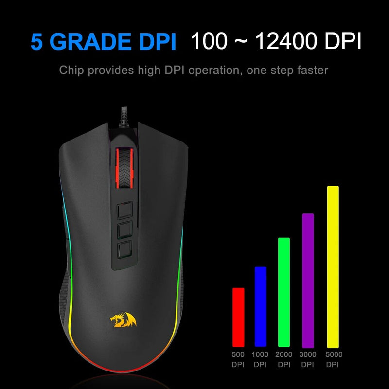 Redragon COBRA 9 M711 RGB USB Wired Gaming Mouse 12400 DPI botões camundongos Programável ergonômico Para PC Computador Gamer