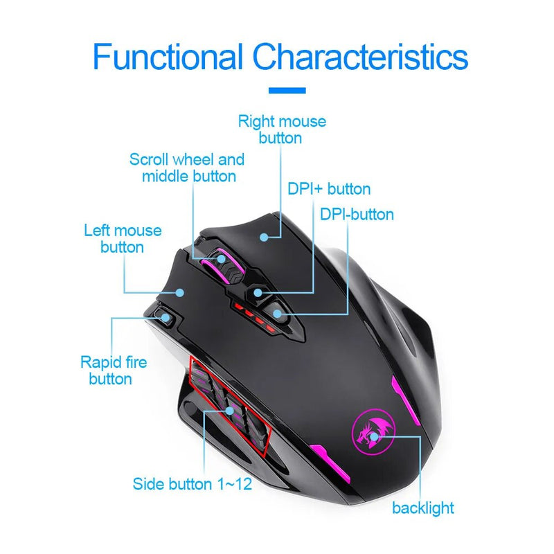 Redragon Impacto Elite M913 RGB USB 2.4G Sem Fio Gaming Mouse 16000 DPI ergonômico 16 botões Programáveis para gamer Mice PC