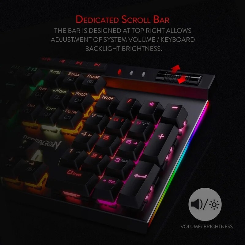 Redragon-K580 VATA RGB LED retroiluminado teclado mecânico para jogos, anti-ghosting, 104 teclas, com fio, luz de fundo, computador, chave macro