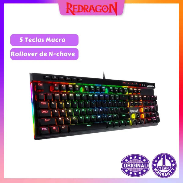 Redragon-K580 VATA RGB LED retroiluminado teclado mecânico para jogos, anti-ghosting, 104 teclas, com fio, luz de fundo, computador, chave macro