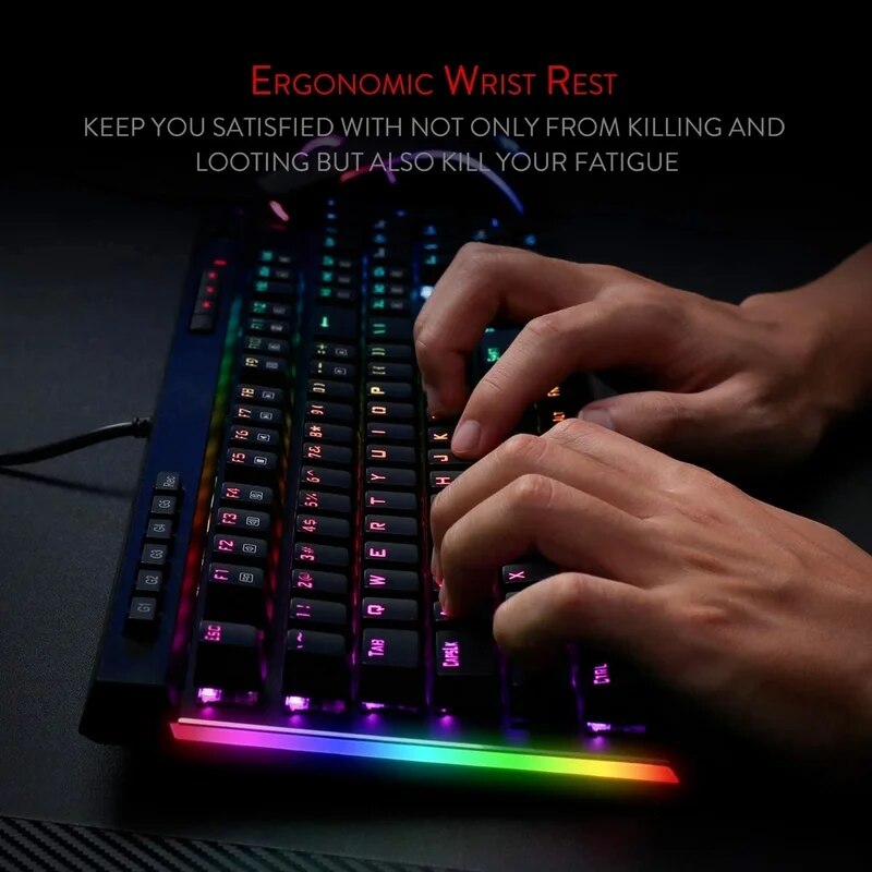 Redragon-K580 VATA RGB LED retroiluminado teclado mecânico para jogos, anti-ghosting, 104 teclas, com fio, luz de fundo, computador, chave macro