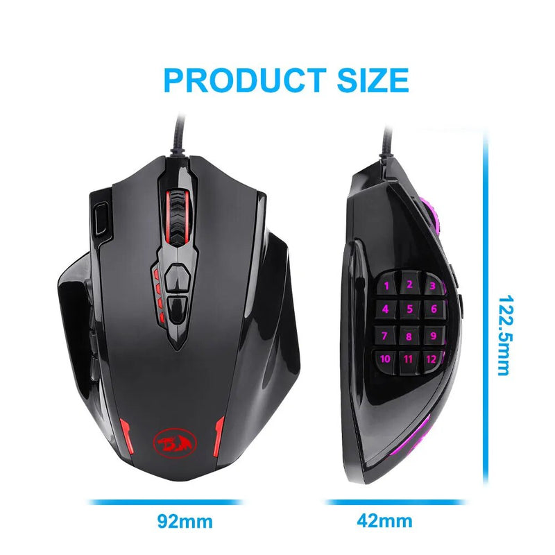 Redragon M908 Impacto 17 botões programáveis RGB Gaming Mouse 12400 DPI USB com fio jogo mouse Óptico backlight laptop PC computador