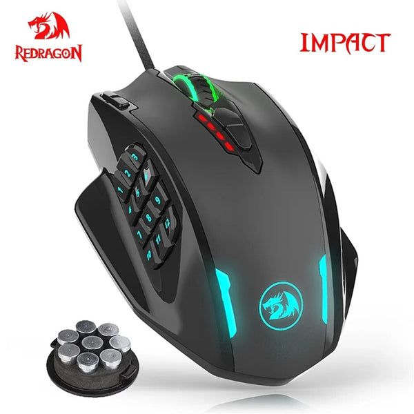 Redragon M908 Impacto 17 botões programáveis RGB Gaming Mouse 12400 DPI USB com fio jogo mouse Óptico backlight laptop PC computador