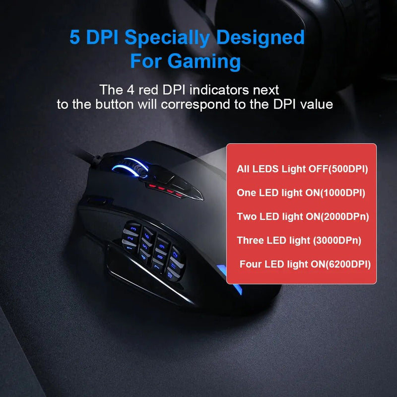 Redragon M908 Impacto 17 botões programáveis RGB Gaming Mouse 12400 DPI USB com fio jogo mouse Óptico backlight laptop PC computador
