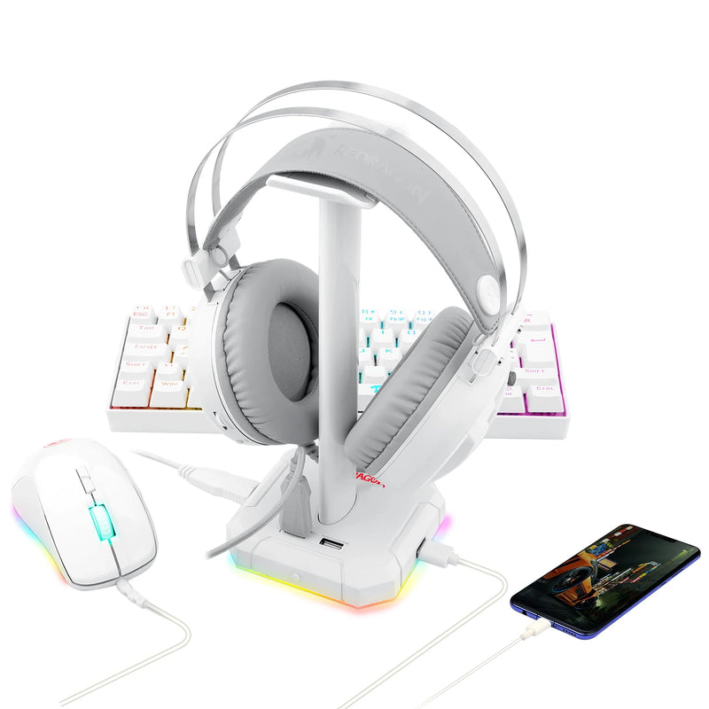 Redragon ha300 gaming headset suporte rgb backlit barra de apoio de alumínio antiderrapante base de borracha sólida 4x usb 2.0 para todos os fones de ouvido