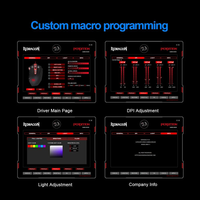 Redragon m901 usb wired gaming mouse 12400dpi 19 botões rgb backlit programável ergonômico ratos para computador portátil pc gamer