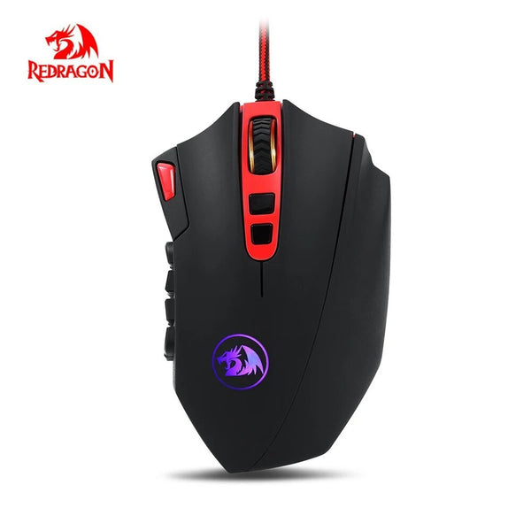 Redragon m901 usb wired gaming mouse 12400dpi 19 botões rgb backlit programável ergonômico ratos para computador portátil pc gamer