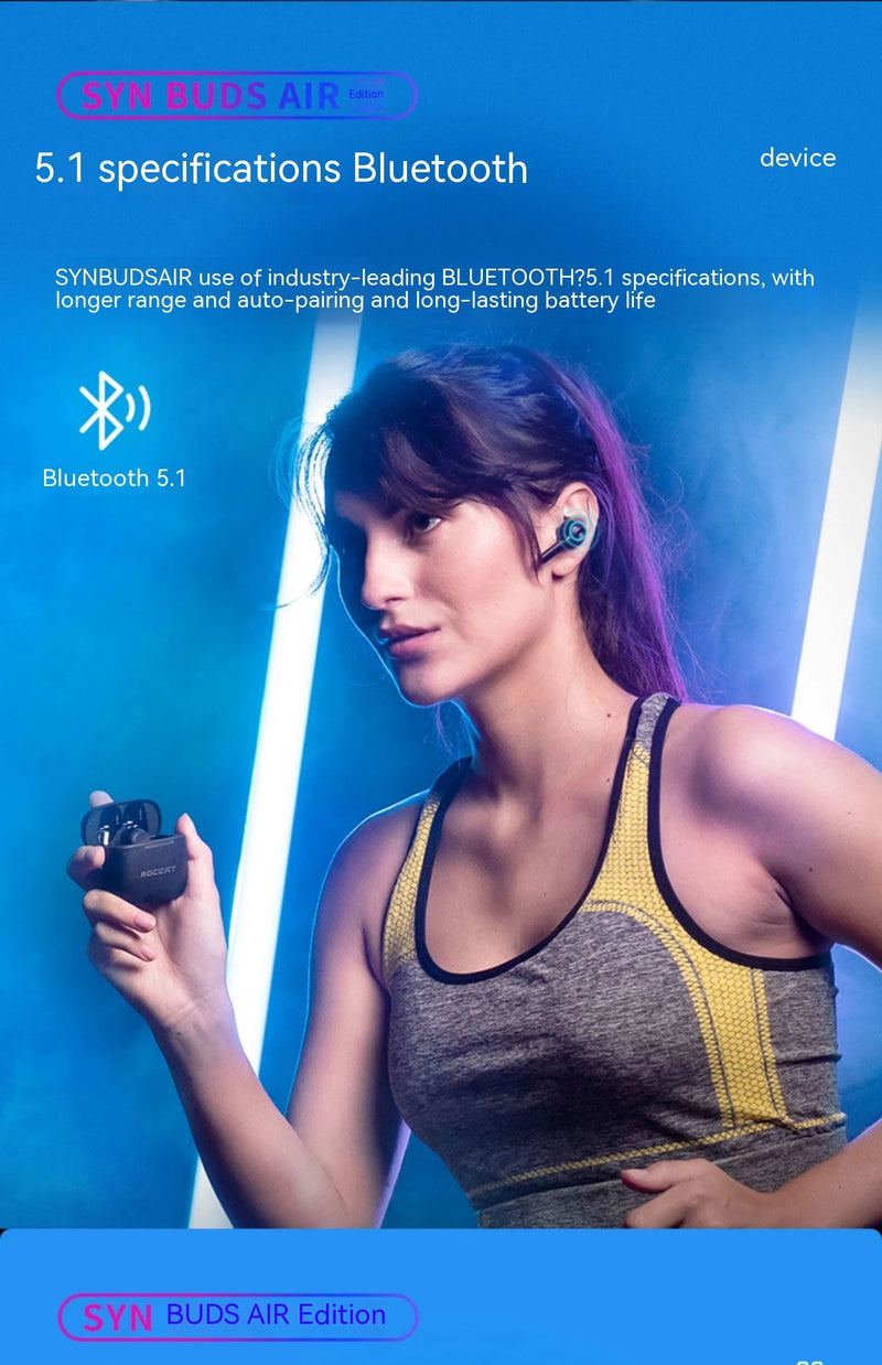 Roccan Syn Buds Fone De Ouvido Sem Fio Bluetooth Hi-Res Híbrido Anc Baixa Latência Gaming Headset Ergonômico À Prova D 'Água Gaming Headphones
