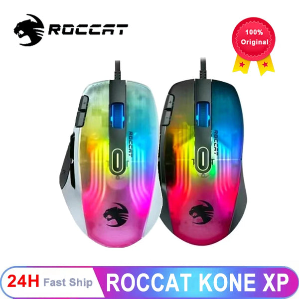Roccat-Kone XP-Rato para Jogos de Iluminação 3D, Sensor Óptico 19K DPI, Roda Krystal 4D, Design Programável de Botões, Aimo RGB