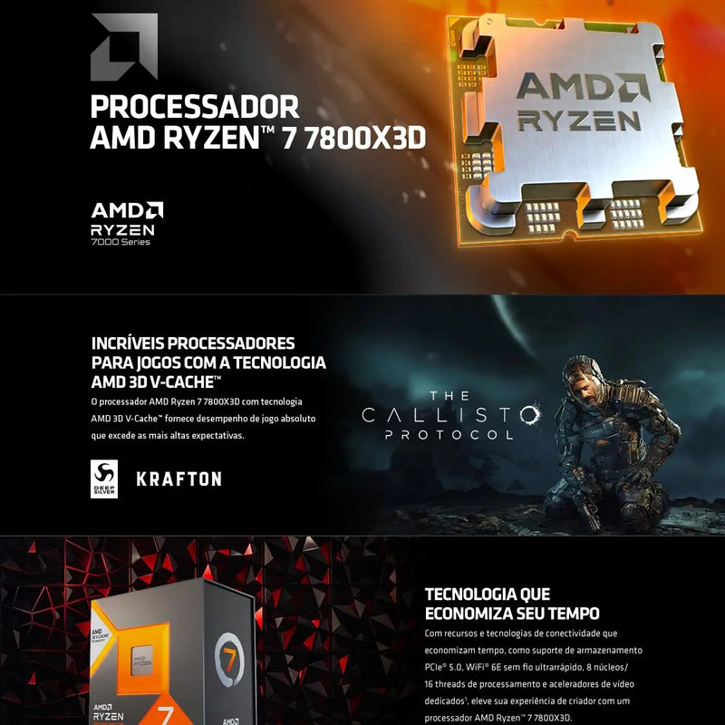Ryzen Amd™Processador de jogo sem ventilador, 7 7800X3D Box, Nova CPU R7, 7000 Series, 8-Core Chip Integrado, 5NM, AM5, Brand New Arrival