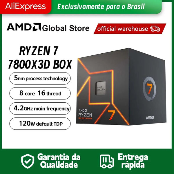 Ryzen Amd™Processador de jogo sem ventilador, 7 7800X3D Box, Nova CPU R7, 7000 Series, 8-Core Chip Integrado, 5NM, AM5, Brand New Arrival