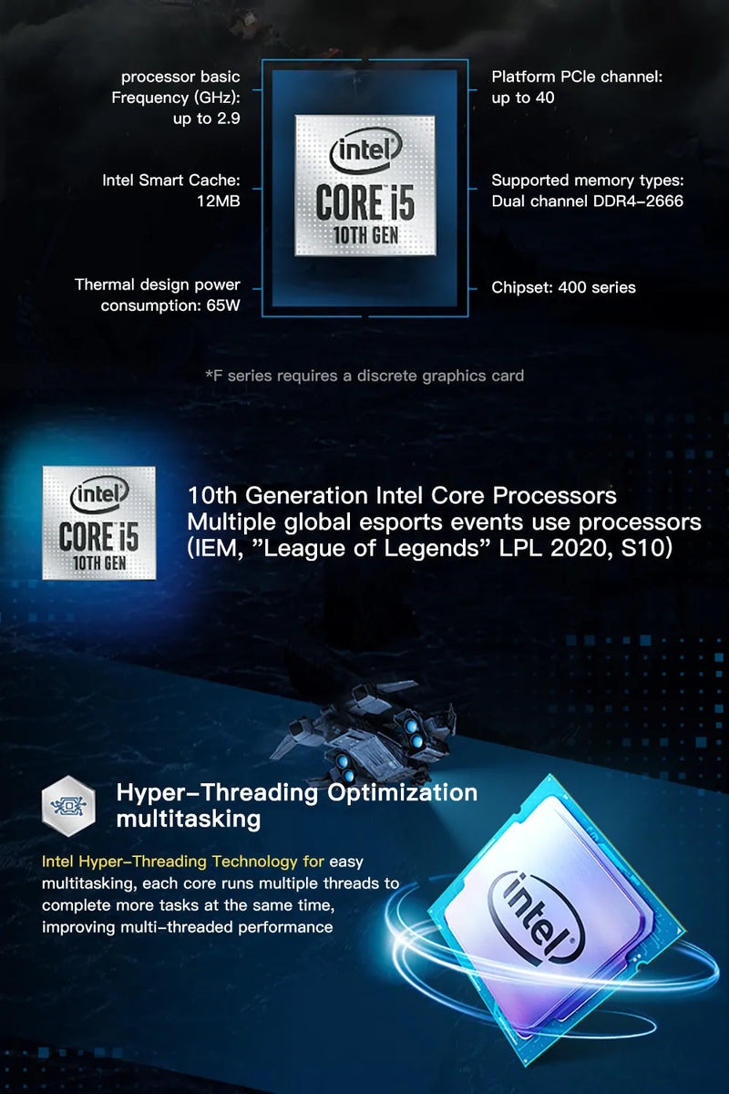 Intel Core i5-10400F Novo i5 10400F 2.9 GHz Seis Núcleos Doze Thread CPU Processador 65W LGA1200 Selado e com cooler