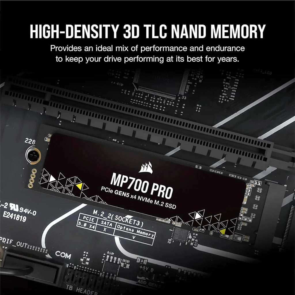 Corsair-MP700 Pro Flash Drive TLC NAND de alta densidade, 1TB, 2TB, M.2 PCIe, Gen5 x4, NVMe 2.0, SSD 2280, Até 12.400 MB por segundo