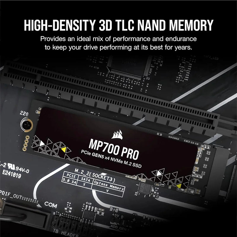 Corsair-MP700 Pro Flash Drive TLC NAND de alta densidade, 1TB, 2TB, M.2 PCIe, Gen5 x4, NVMe 2.0, SSD 2280, Até 12.400 MB por segundo