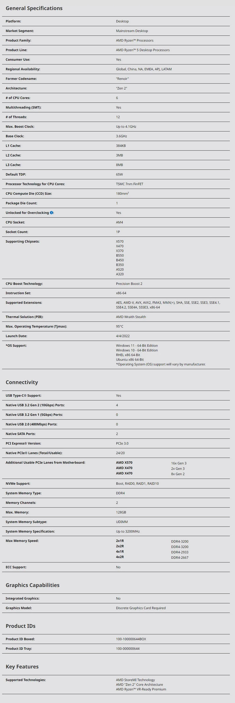 Processador Amd-Ryzen 5 4500 r5, 6 núcleos, 12 fios, cpu, cpu, 7nm, l3 = 8m, 100-000000644, soquete am4, selado, incluindo ventilador
