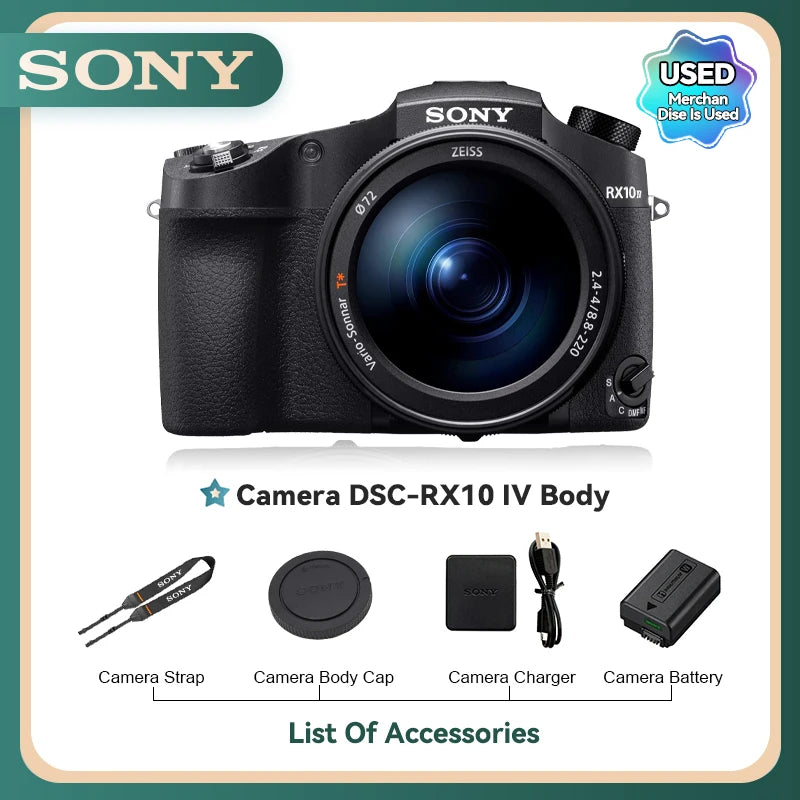 Sony DSC-RX100 VI RX10 III IV RX1R II Portátil Cartão Pequeno Câmera Digital Lente de Zoom Óptico 4K Câmeras de Vídeo RX100M6 RX10M4 (Usado)