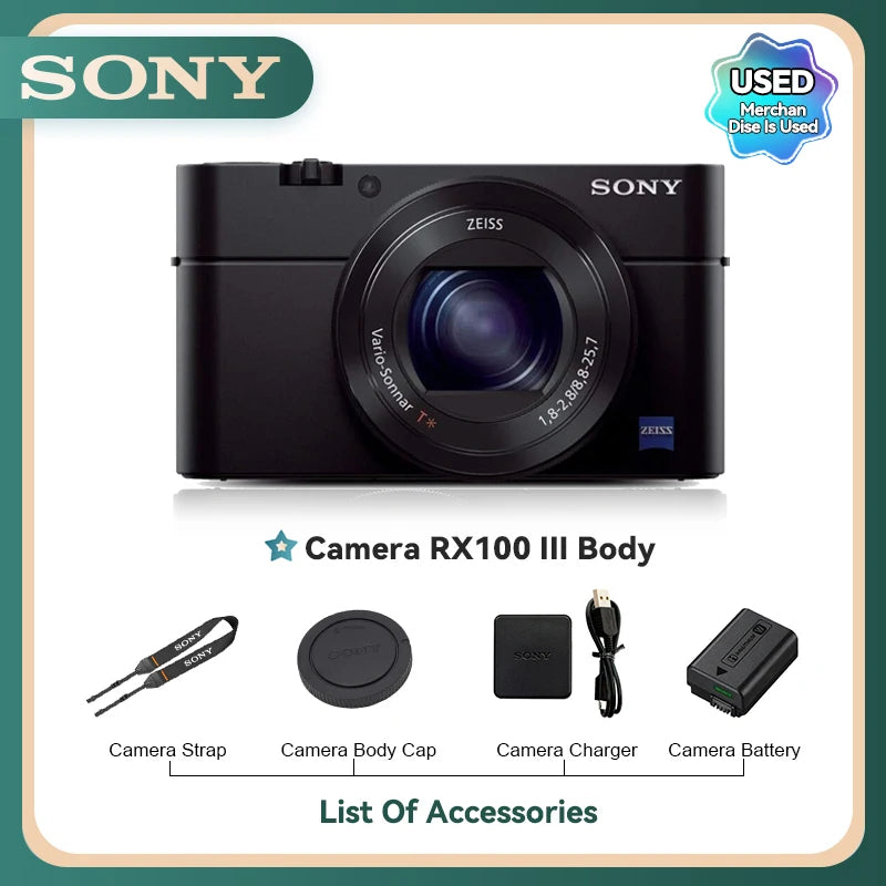 Sony DSC-RX100 VI RX10 III IV RX1R II Portátil Cartão Pequeno Câmera Digital Lente de Zoom Óptico 4K Câmeras de Vídeo RX100M6 RX10M4 (Usado)