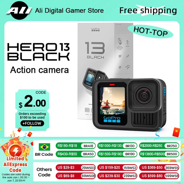 GoPro HERO13 Câmera de ação preta Go Pro 13 Câmera anti-vibração para ciclismo 5.3K