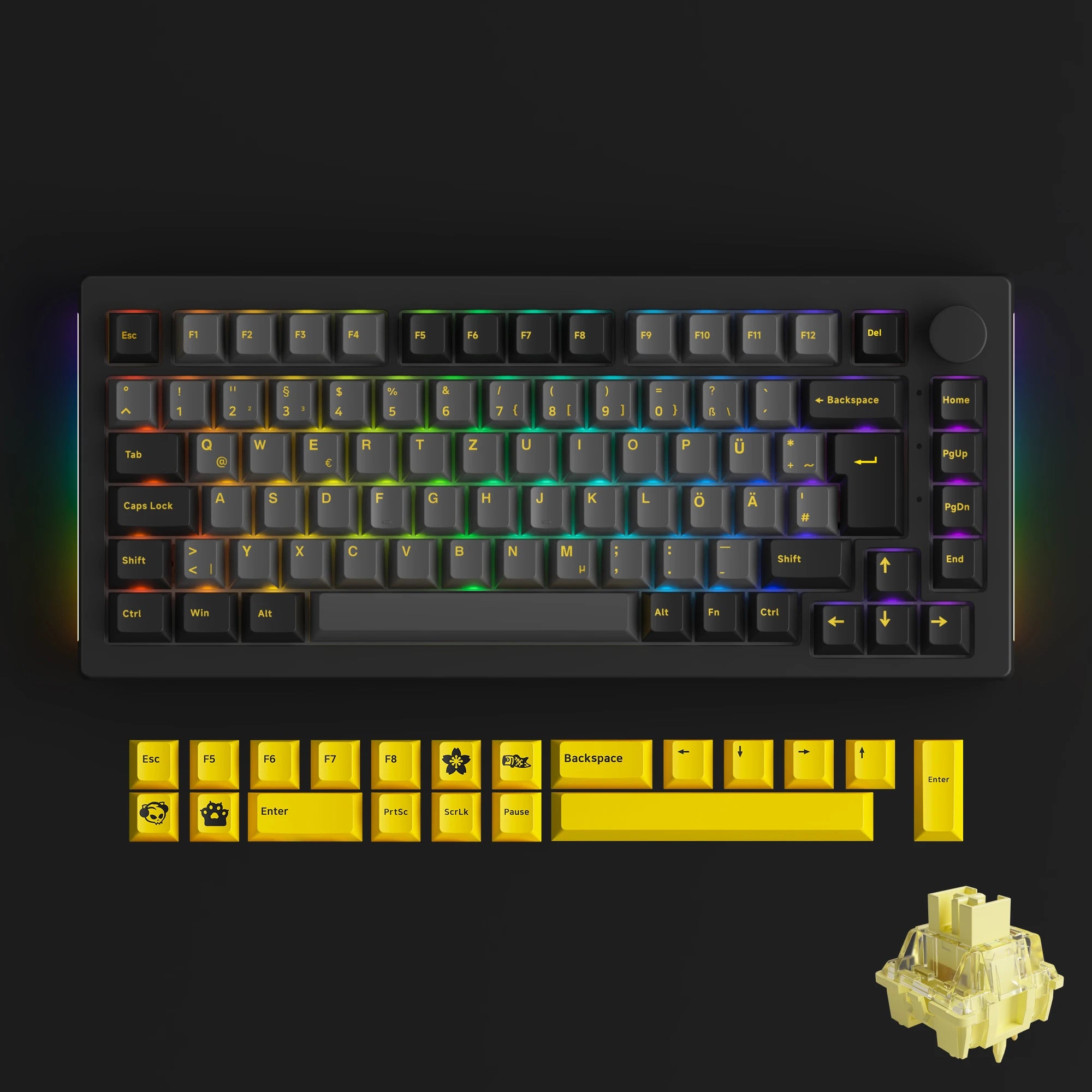Akko 5075B Plus V2 Drácula Castelo Teclado Mecânico para Jogos 75% Multi-Modos Trocáveis a Quente RGB 2.4GHz Sem Fio/USB Tipo-C/BT 5.0