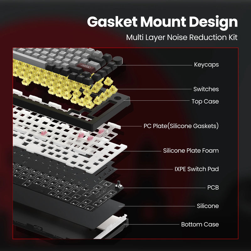 Akko 5075B Plus V2 Drácula Castelo Teclado Mecânico para Jogos 75% Multi-Modos Trocáveis a Quente RGB 2.4GHz Sem Fio/USB Tipo-C/BT 5.0