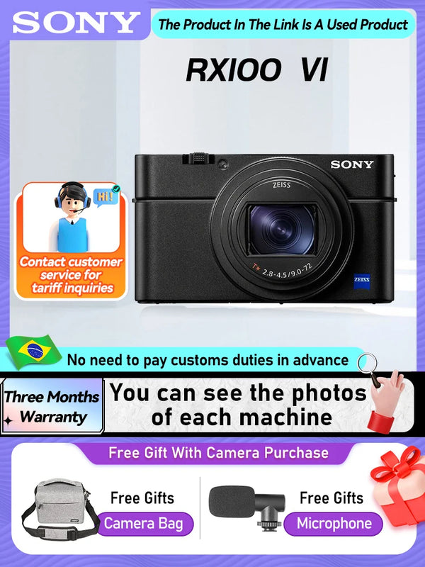 Sony DSC-RX100 VI RX10 III IV RX1R II Portátil Cartão Pequeno Câmera Digital Lente de Zoom Óptico 4K Câmeras de Vídeo RX100M6 RX10M4 (Usado)