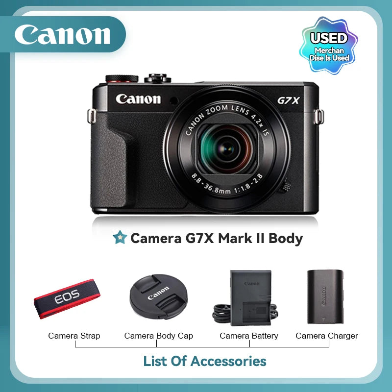 Canon PowerShot G7X Mark II III Portátil Cartão Pequeno Câmera Digital Lente de Zoom Óptico Câmeras de Vídeo 4K G7X3 G7X II G7X III (Usado)