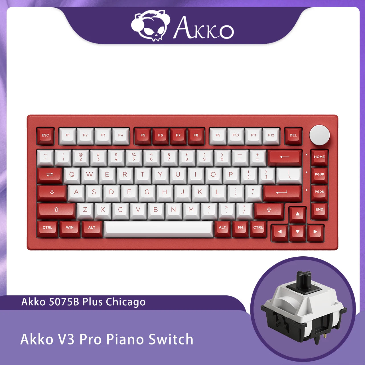 Akko 5075B Plus V2 Drácula Castelo Teclado Mecânico para Jogos 75% Multi-Modos Trocáveis a Quente RGB 2.4GHz Sem Fio/USB Tipo-C/BT 5.0