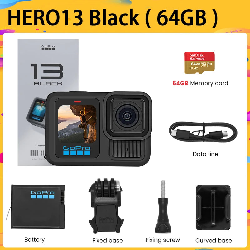 GoPro HERO13 Câmera de ação preta Go Pro 13 Câmera anti-vibração para ciclismo 5.3K