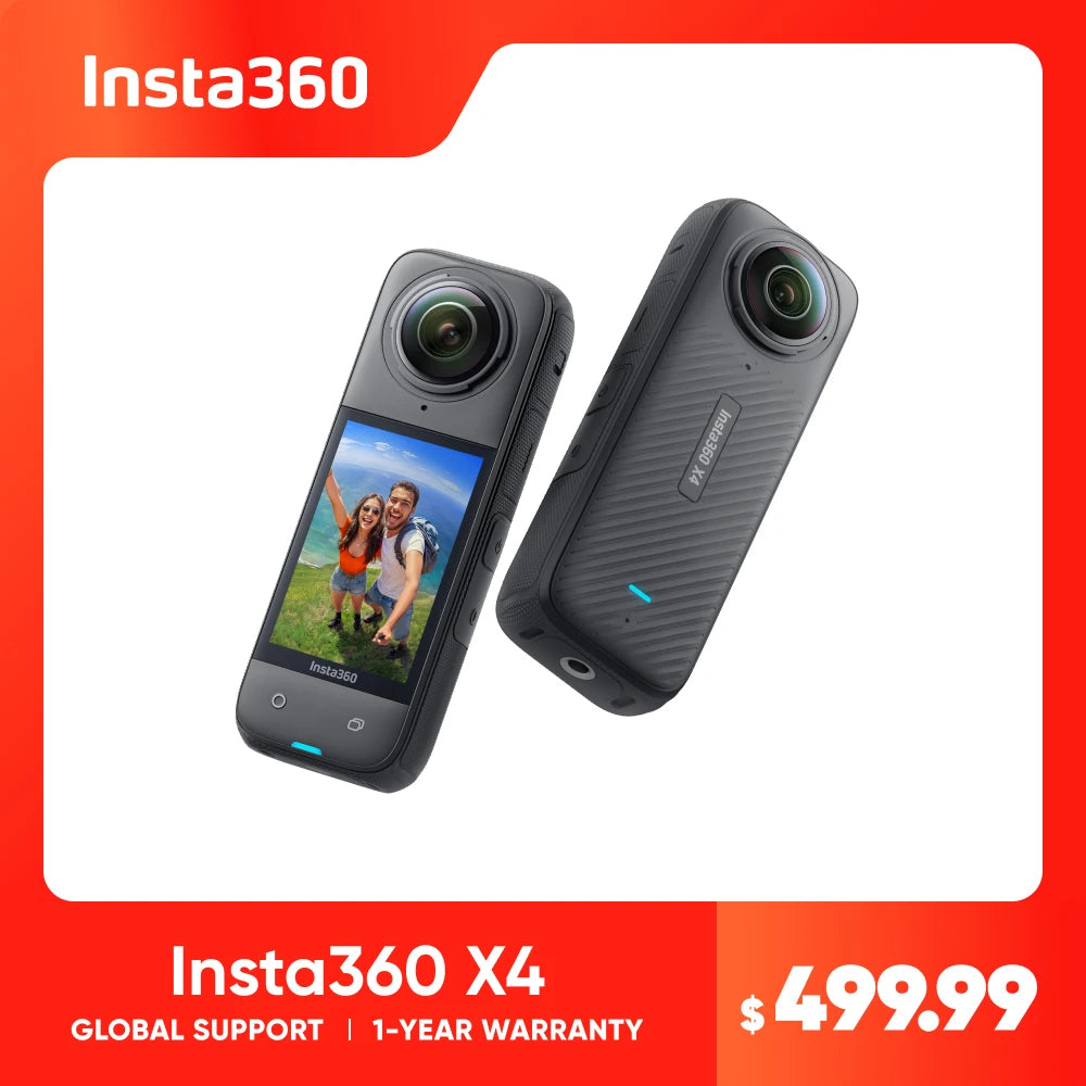 Insta360 X4 - Câmera de ação 360 à prova d'água 8K, vídeo grande angular 4K, bastão de selfie invisível, protetores de lente removíveis, último de 135 minutos