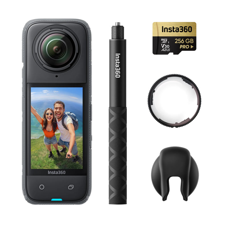 Insta360 X4 - Câmera de ação 360 à prova d'água 8K, vídeo grande angular 4K, bastão de selfie invisível, protetores de lente removíveis, último de 135 minutos