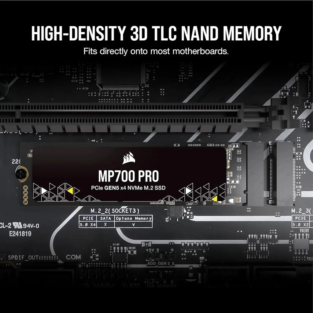 Corsair-MP700 Pro Flash Drive TLC NAND de alta densidade, 1TB, 2TB, M.2 PCIe, Gen5 x4, NVMe 2.0, SSD 2280, Até 12.400 MB por segundo