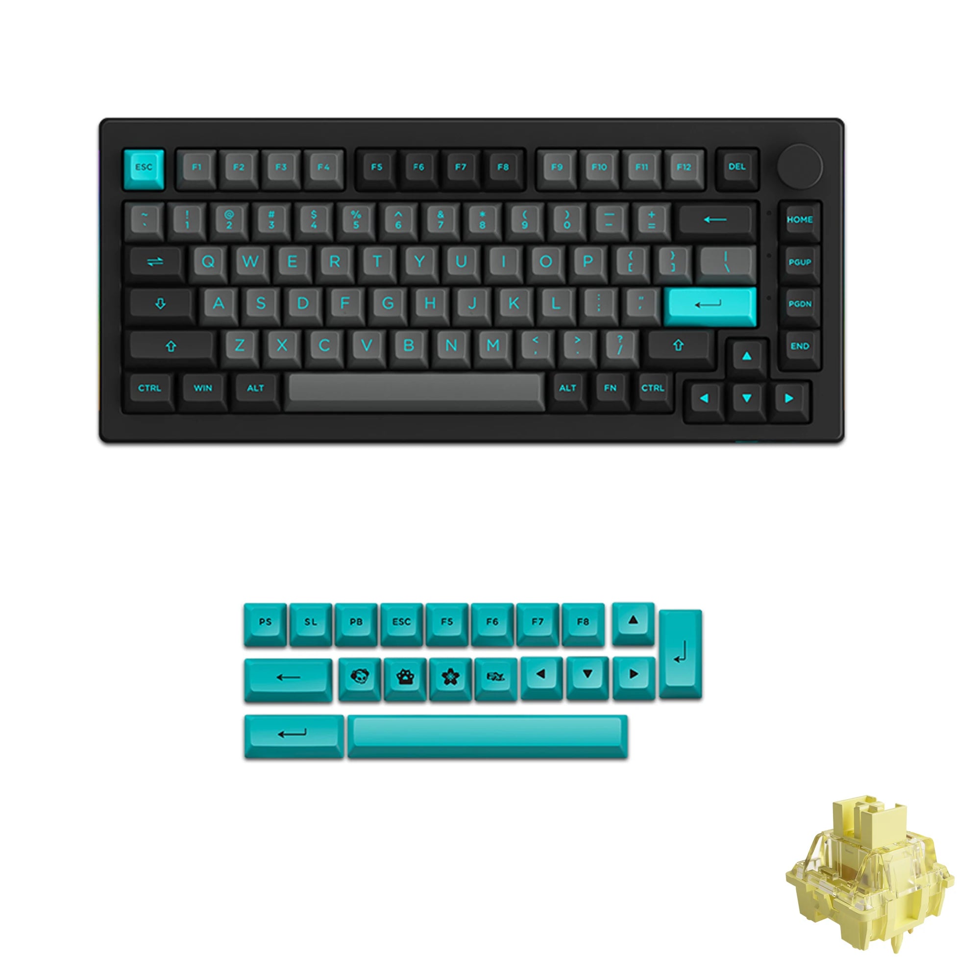Akko 5075B Plus V2 Drácula Castelo Teclado Mecânico para Jogos 75% Multi-Modos Trocáveis a Quente RGB 2.4GHz Sem Fio/USB Tipo-C/BT 5.0