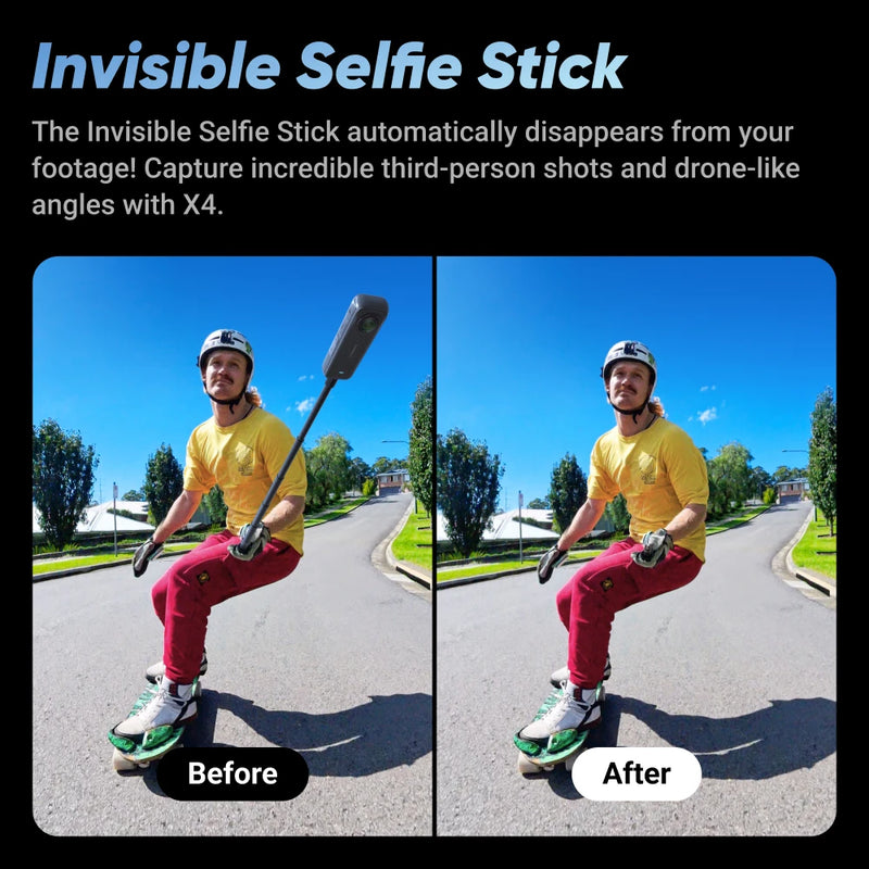Insta360 X4 - Câmera de ação 360 à prova d'água 8K, vídeo grande angular 4K, bastão de selfie invisível, protetores de lente removíveis, último de 135 minutos