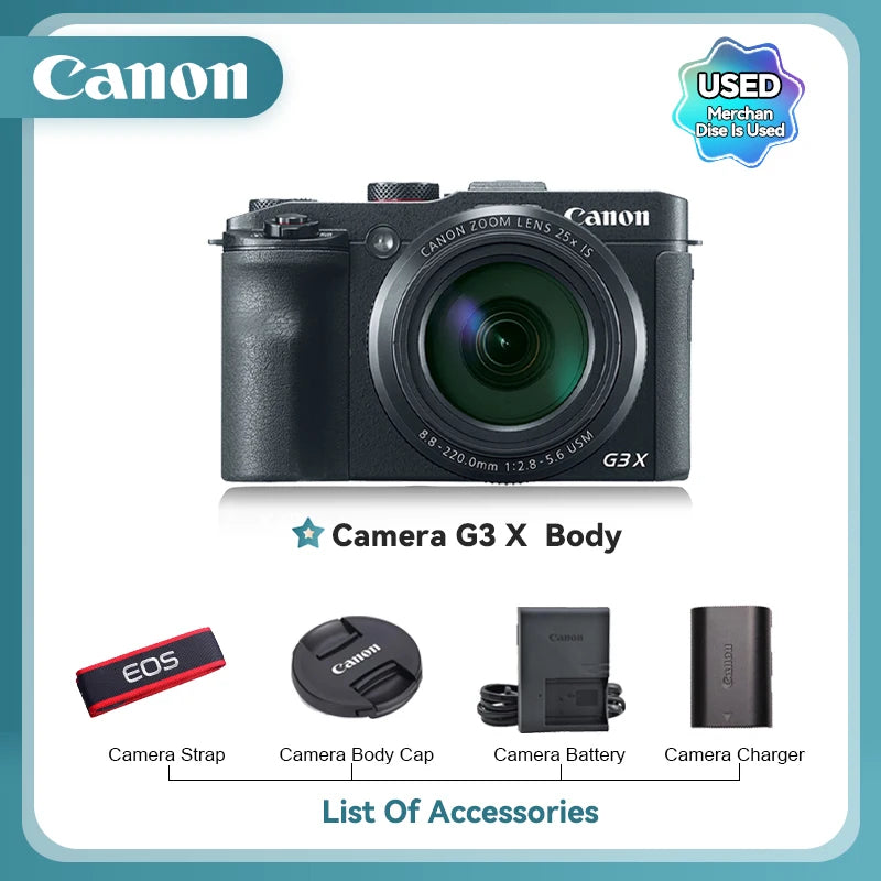 Canon PowerShot G7X Mark II III Portátil Cartão Pequeno Câmera Digital Lente de Zoom Óptico Câmeras de Vídeo 4K G7X3 G7X II G7X III (Usado)