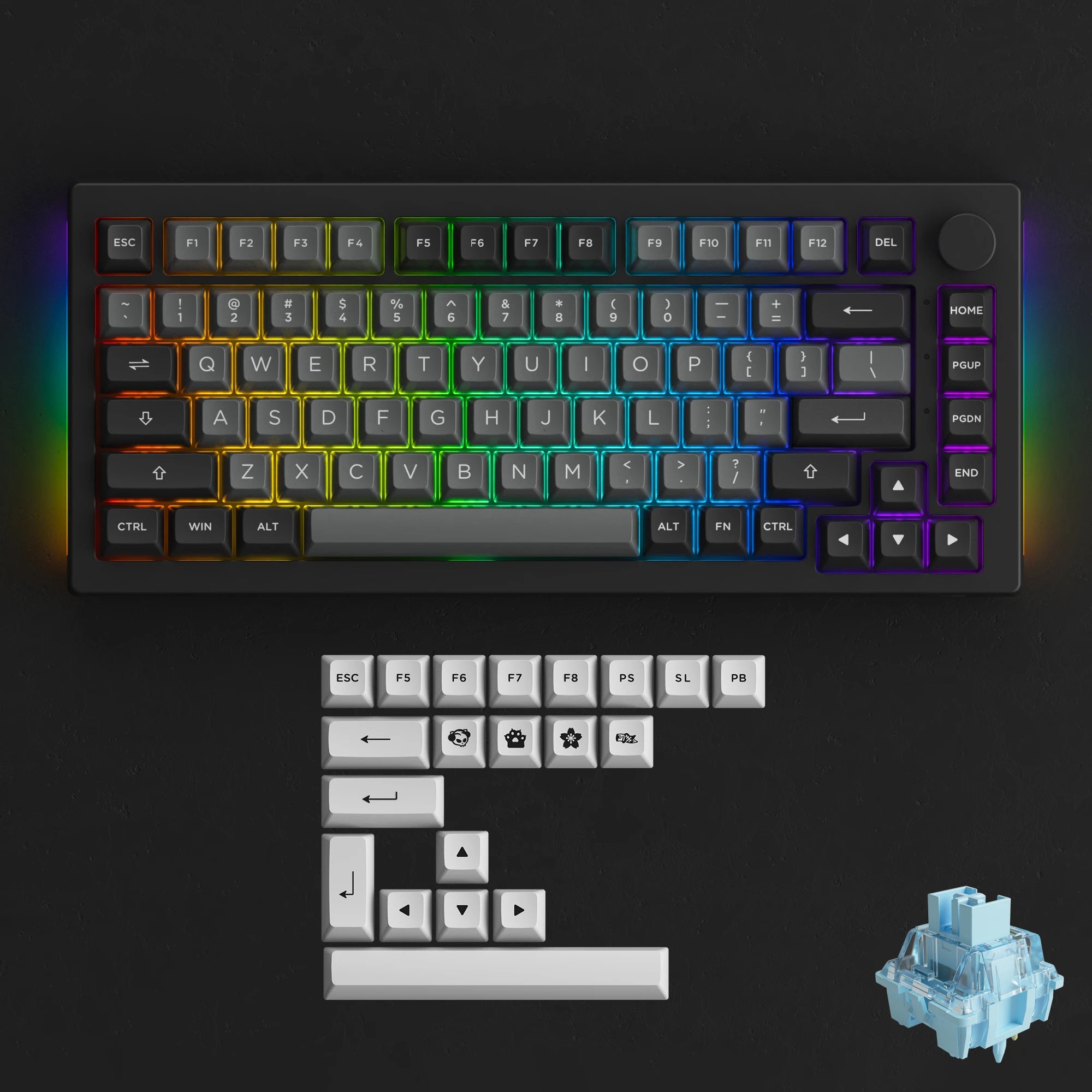 Akko 5075B Plus V2 Drácula Castelo Teclado Mecânico para Jogos 75% Multi-Modos Trocáveis a Quente RGB 2.4GHz Sem Fio/USB Tipo-C/BT 5.0