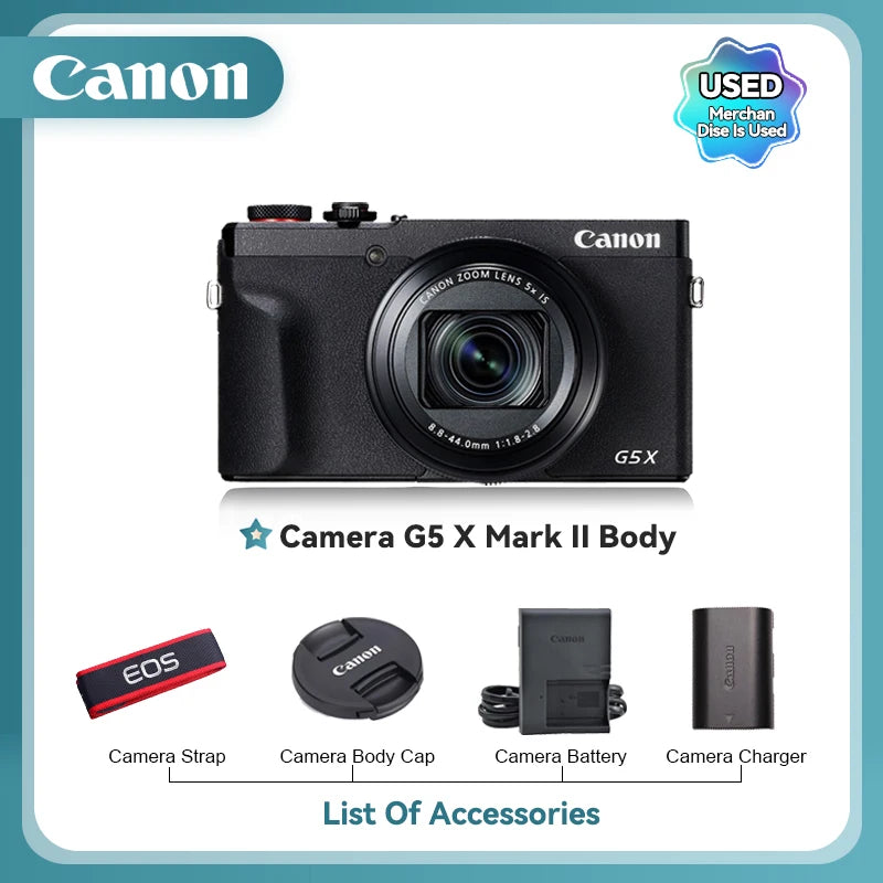 Canon PowerShot G7X Mark II III Portátil Cartão Pequeno Câmera Digital Lente de Zoom Óptico Câmeras de Vídeo 4K G7X3 G7X II G7X III (Usado)