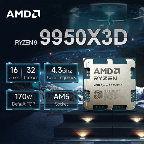 Novo processador amd ryzen 9 9950x3d 4.3ghz l3 = 128m 170w soquete r9 9950x3d am5 4nm 16 núcleos 32 threads r9 ddr5 sem ventilador