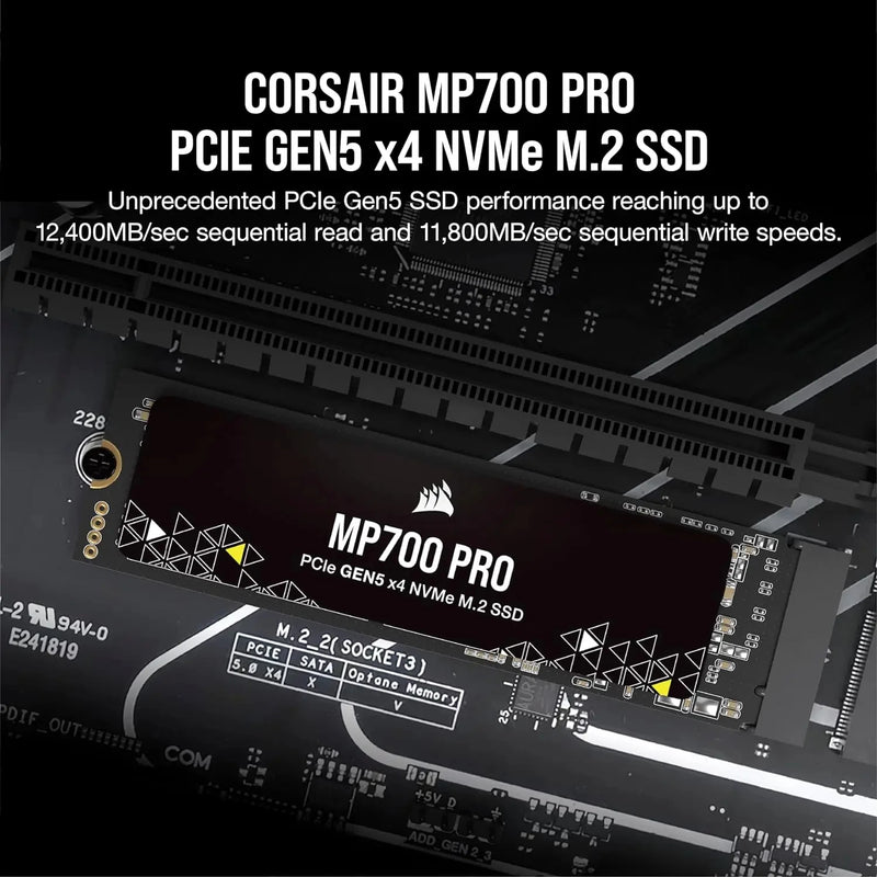 Corsair-MP700 Pro Flash Drive TLC NAND de alta densidade, 1TB, 2TB, M.2 PCIe, Gen5 x4, NVMe 2.0, SSD 2280, Até 12.400 MB por segundo
