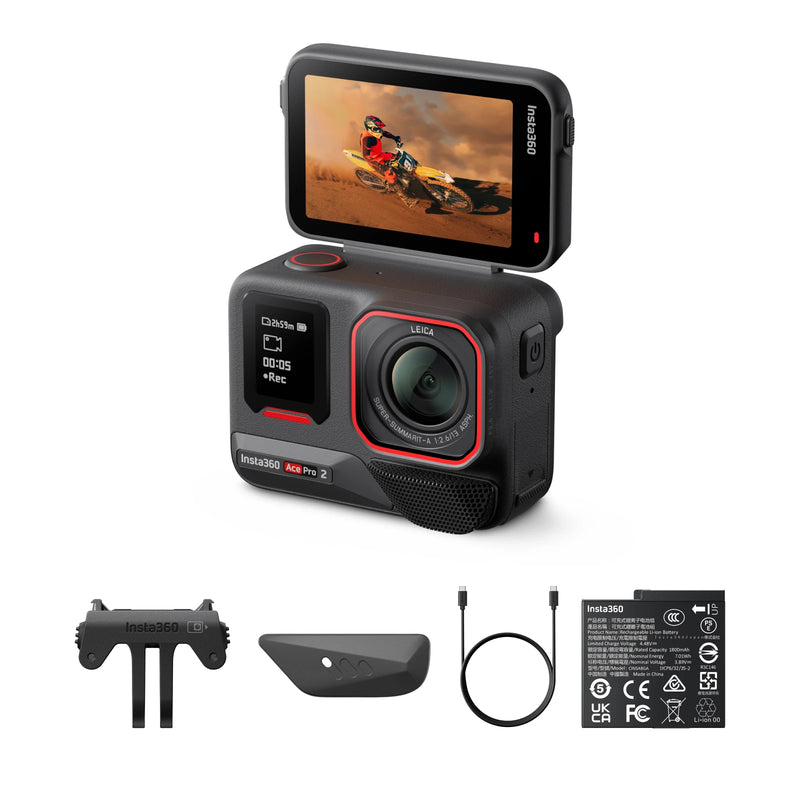 Câmera de ação à prova d'água Insta360 Ace Pro 2 - 8K projetada em colaboração com Leica, chips AI duplos, sensor de 1/1,3 polegadas