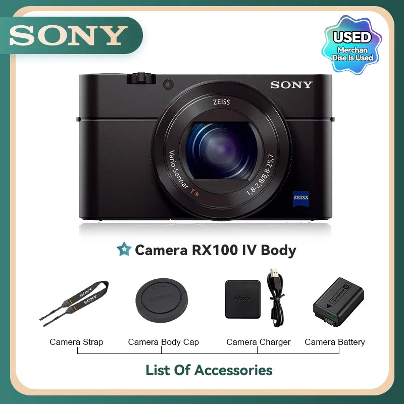 Sony DSC-RX100 VI RX10 III IV RX1R II Portátil Cartão Pequeno Câmera Digital Lente de Zoom Óptico 4K Câmeras de Vídeo RX100M6 RX10M4 (Usado)