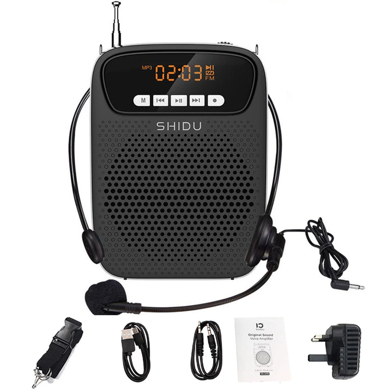 SHIDU-Amplificador de Voz Portátil, Microfone com Fio, Rádio FM, Gravação de Áudio AUX, Altifalante Bluetooth, S278, 15W