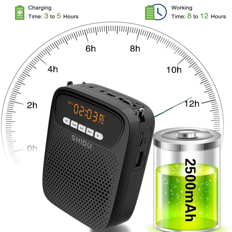 SHIDU-Amplificador de Voz Portátil, Microfone com Fio, Rádio FM, Gravação de Áudio AUX, Altifalante Bluetooth, S278, 15W