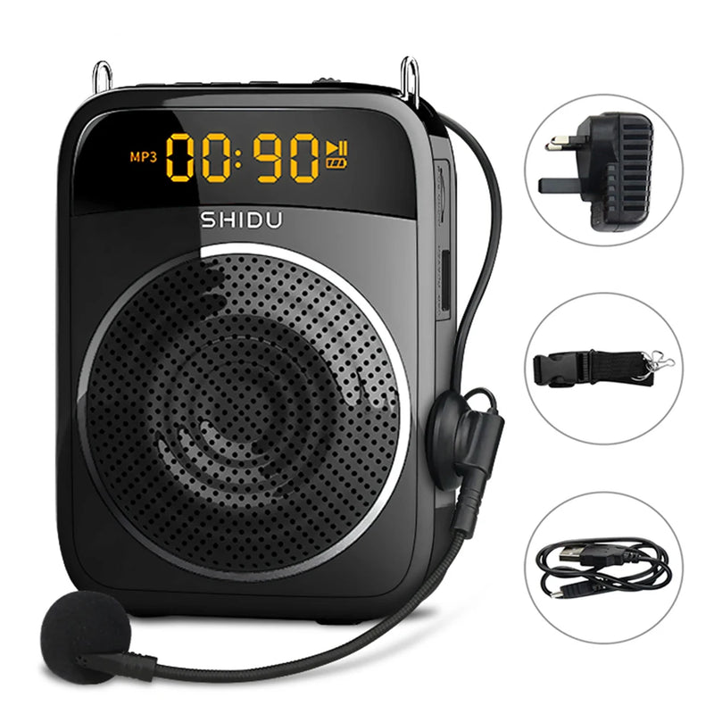 SHIDU-Amplificador de Voz Portátil, Microfone com Fio, Rádio FM, Gravação de Áudio AUX, Altifalante Bluetooth, S278, 15W