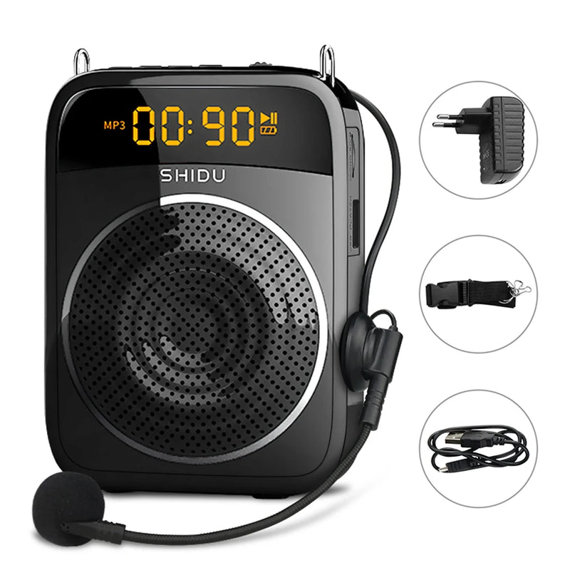 SHIDU-Amplificador de Voz Portátil, Microfone com Fio, Rádio FM, Gravação de Áudio AUX, Altifalante Bluetooth, S278, 15W